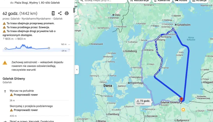 Trasa rowerowa z Gdańska do Kołobrzegu to 1442 km przez Szwecję i prom.