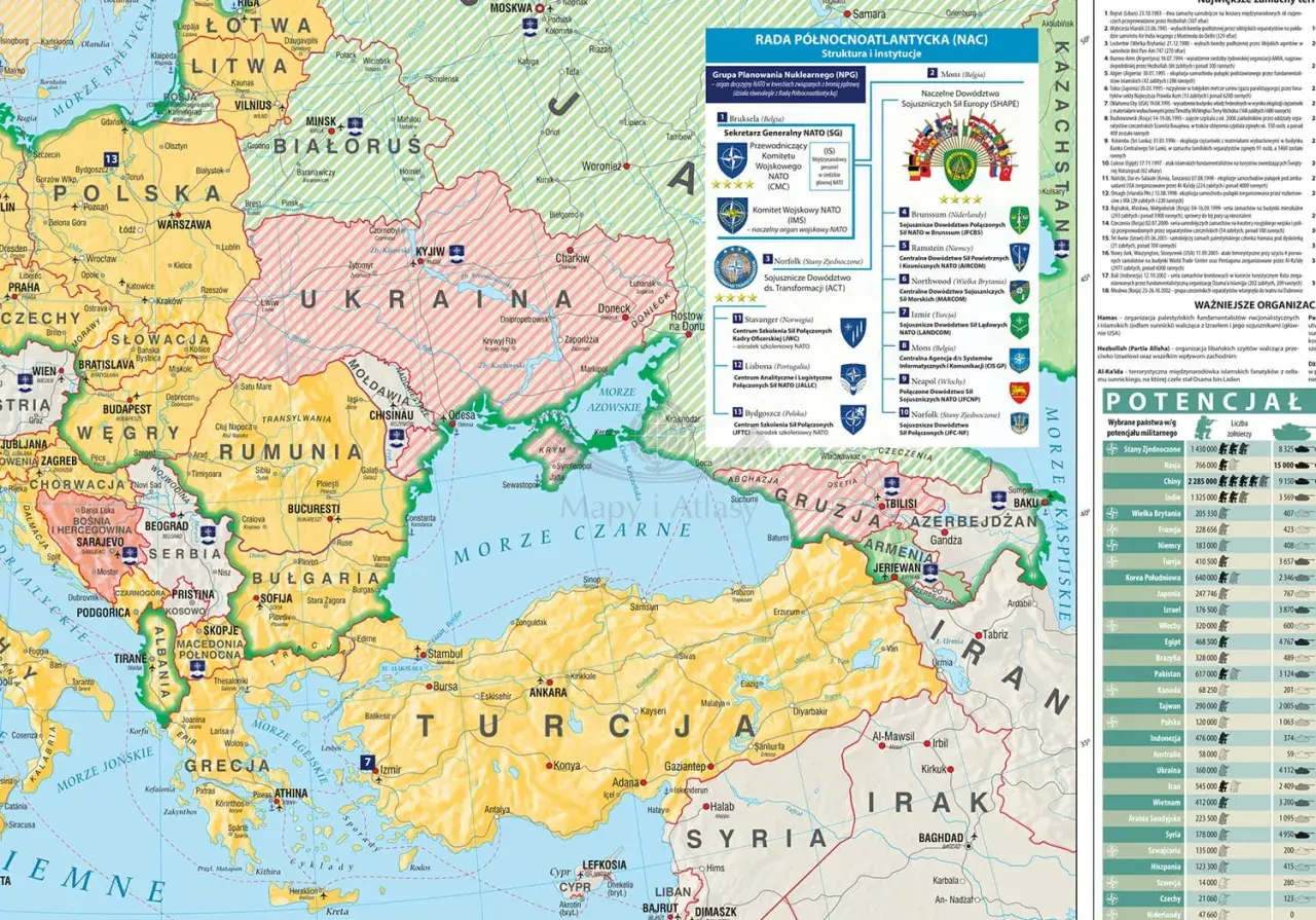 Mapa Europy Środkowo-Wschodniej, gdzie znajduje się Polska, z zaznaczonymi krajami NATO i ich strukturami.